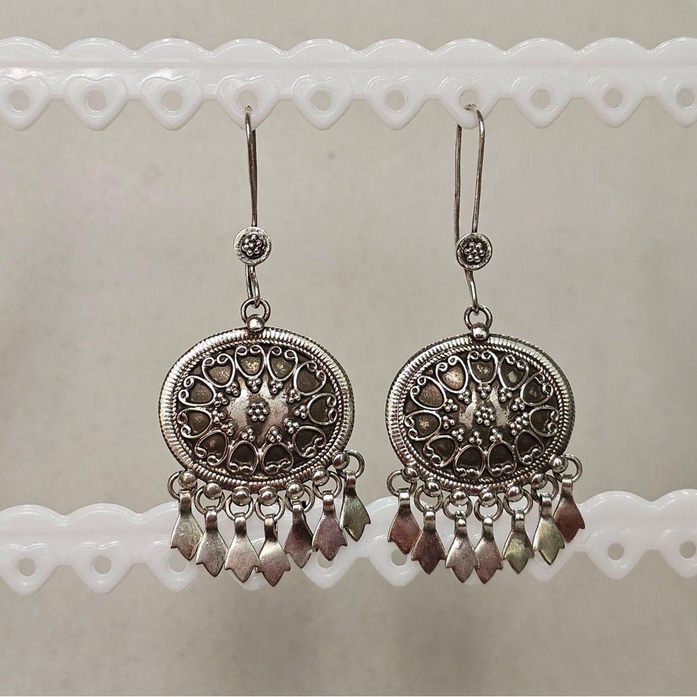 Sterling 925 Silver Boho Vintage Filigree Cha Cha Earrings - Picture 5 of 9